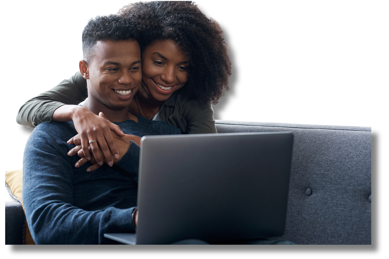 African American couple looking at laptop